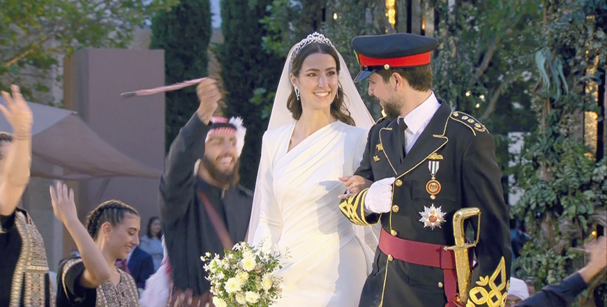 Their Royal Highnesses Crown Prince Hussein and Princess Rajwa Al Hussein during their wedding celebrations on Thursday (Petra photo)