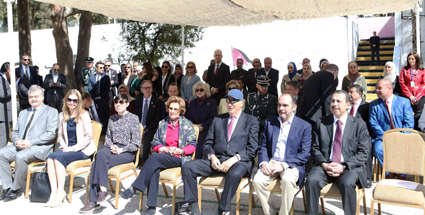  King Harald V and Queen Sonja of Norway, accompanied by HRH Prince Ali, visit Nusaybah Bint Ka’ab School in Salt on Tuesday (Petra photo)