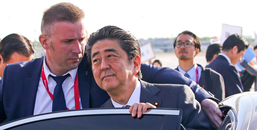 Japan’s Prime Minister Shinzo Abe gets into a car at an airport as he arrives to attend the St Petersburg International Economic Forum in Russia on Thursday (Reuters photo)