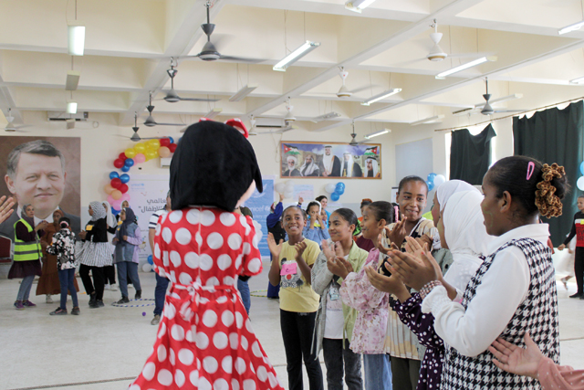 Children participate in the ‘Caravan of Joy’ event in Ghor Al Mazraa, Karak, on Tuesday (Photo by Hanna Davis)