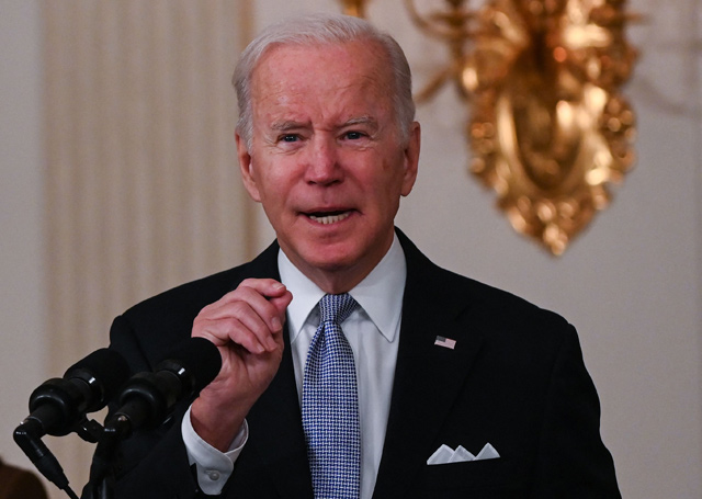 US President Joe Biden delivers remarks on the passage of the Bipartisan Infrastructure Deal in the State Dining Room at the White House in Washington, DC, on Saturday (AFP photo)