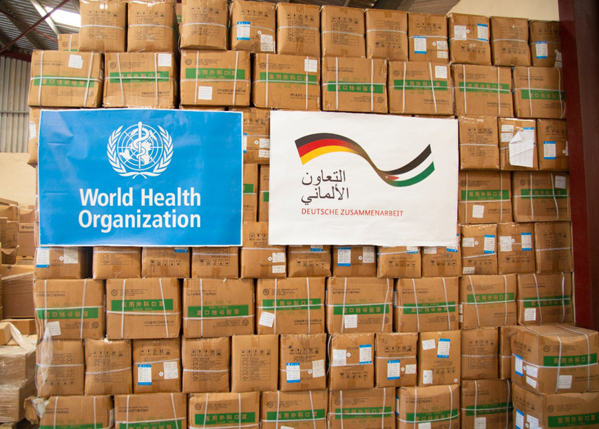 A view of surgical mask shipment donated by Germany to the Health Ministry through the World Health Organisation office in Jordan (Photo courtesy of WHO)