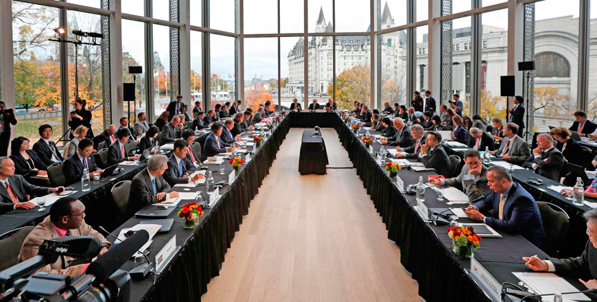 Delegates gather for the World Trade Organisation reform talks in Ottawa, Ontario, on Thursday (AFP photo)