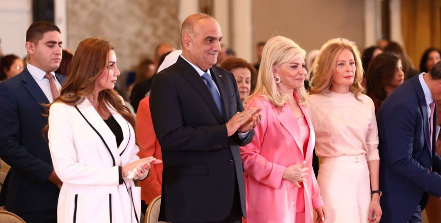 Prime Minister Bisher Khasawneh and guests during the opening of the sixth edition of the ‘Women on the Front Lines Conference (WOFL) — the Middle East North African Region Edition — Jordan 2023’ in Amman on Monday (Photo courtesy of organisers)