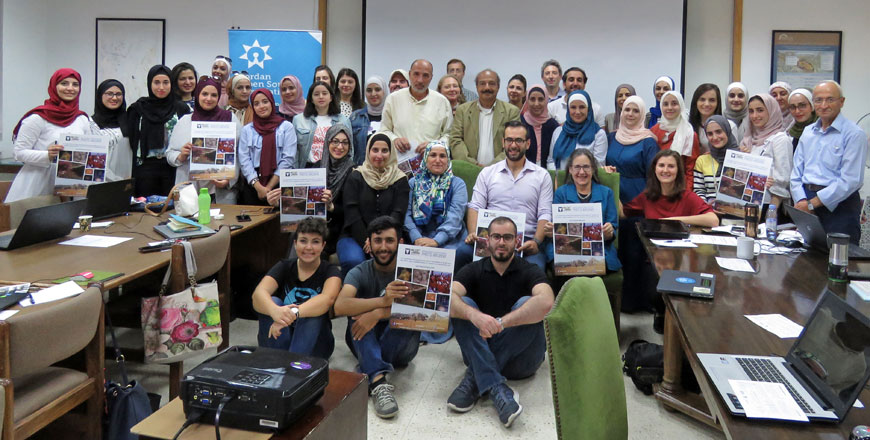 Participants in the Wikipedia edit-a-thon on Jordanian Heritage pose for a photo at ACOR on Monday (Photo courtesy of ACOR)