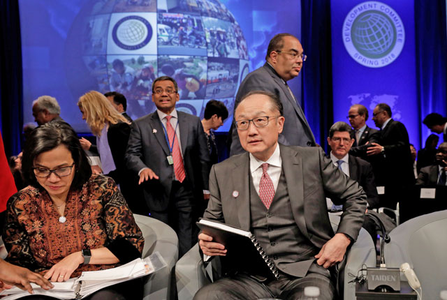 World Bank President Jim Yong Kim attends the Development Committee meeting during the IMF/World Bank Spring meeting in Washington, US, on Saturday (Reuters photo)