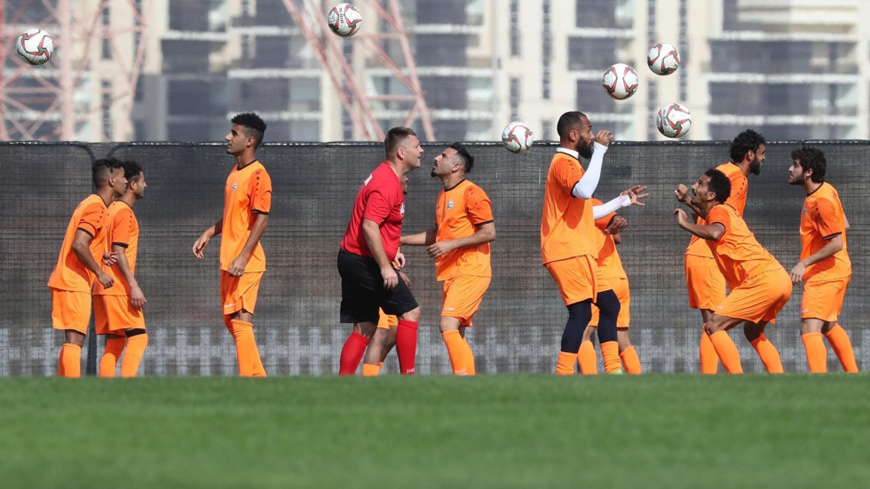 Yemen’s national team practices ahead of its first clash with Iran scheduled for today  (AFP photo)