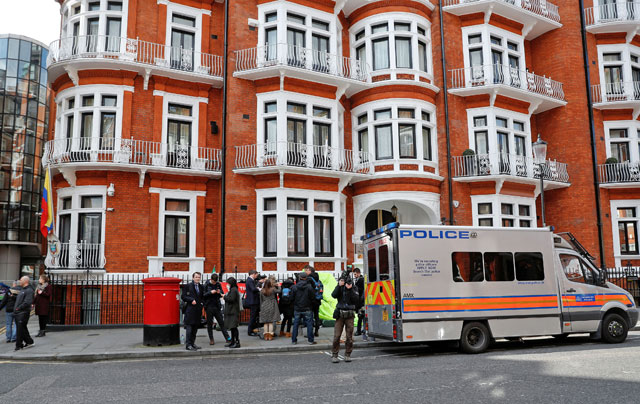 A general view of the Ecuadorian embassy after WikiLeaks founder Julian Assange was arrested by British police, in London, Britain, on Thursday (Reuters photo)