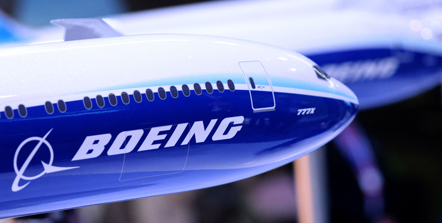 This photo taken on Monday shows the Boeing stand at the 2021 Dubai Airshow in the Gulf emirate  (AFP photo)