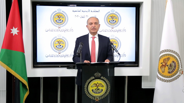 Minister of State for Media Affairs Amjad Adaileh speaks during a press briefing at the National Centre for Security and Crisis Management on Monday (Petra photo)
