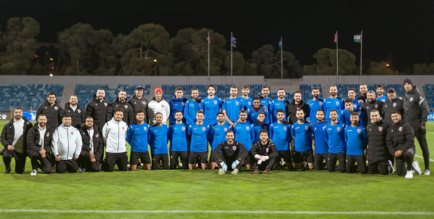 HRH Crown Prince Hussein on Wednesday attends the national football team’s training session, as the players made their final preparations for their upcoming match against Palestine  (Petra photo)