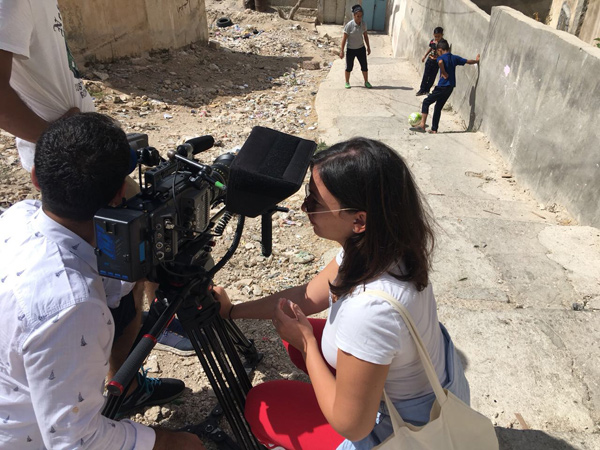 In this photo taken in September 2018, filmmaker and activist Widad Shafakoj shoots a scene for a campaign on female footballers (Photo courtesy of Widad Shafakoj)