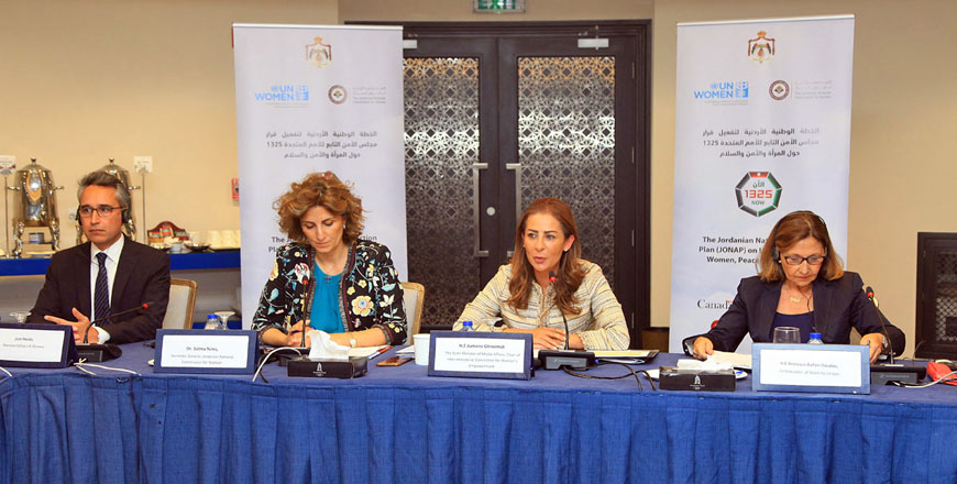 Minister of State for Media Affairs Jumana Ghunaimat chairs a meeting of the Jordanian National Action Plan on Thursday (Petra photo)