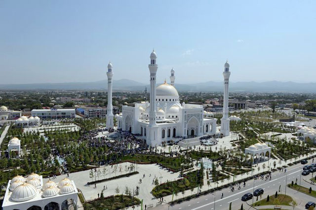 A general view shows the Prophet Mohammad Mosque, the largest in Europe according to local authorities, during an inauguration ceremony in the Chechen town of Shali, Russia, on Friday (Reuters photo by Said Tsarnayev)