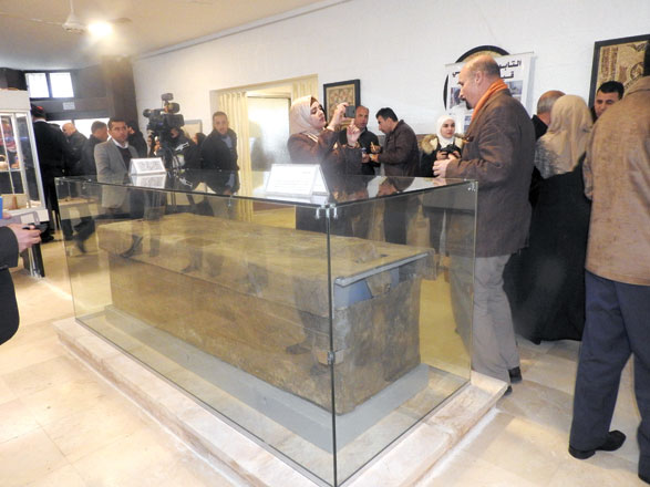 The Jerash Directorate of Antiquities on Thursday unveiled a 4th century sarcophagus containing carvings of Christian symbols and Greek mythological stories  (Photo by Ahmed Bani Mustafa)
