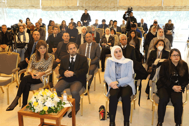 HH Prince Mired, HH Princess Dina Mired, Minister of Social Development Wafa Bani Mustafa and guests during a ceremony to honour the winners of the second edition of the ‘Address Me Objectively’ media competition in Amman on Monday (Photo courtesy of HCD)