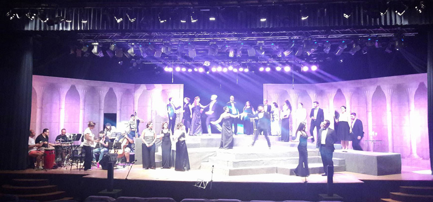 Performers rehearse for their show ‘Arabic Musicals — the Golden Era!’ under the supervision of conductor Abu Khader recently (Photo by Camille Dupire)
