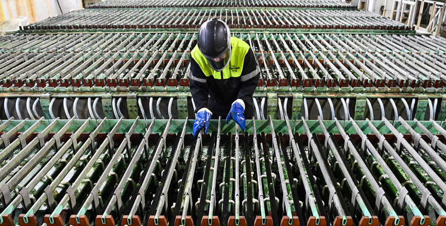 This file photo taken on February 25, 2021, shows a view of the nickel electrolysis workshop at Kola Mining and Metallurgical Company, a unit of Russia's metals and mining company Nornickel, in the town of Monchegorsk in Russia's Murmansk region (AFP photo)