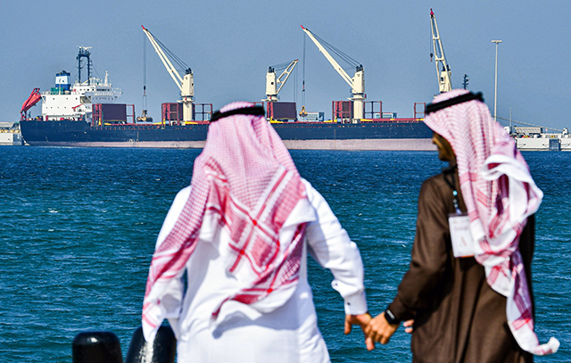 An oil tanker at the port of Ras Al-Khair, about 185 kilometres north of Dammam in Saudi Arabia's eastern province overlooking the Gulf. ( AFP photo)