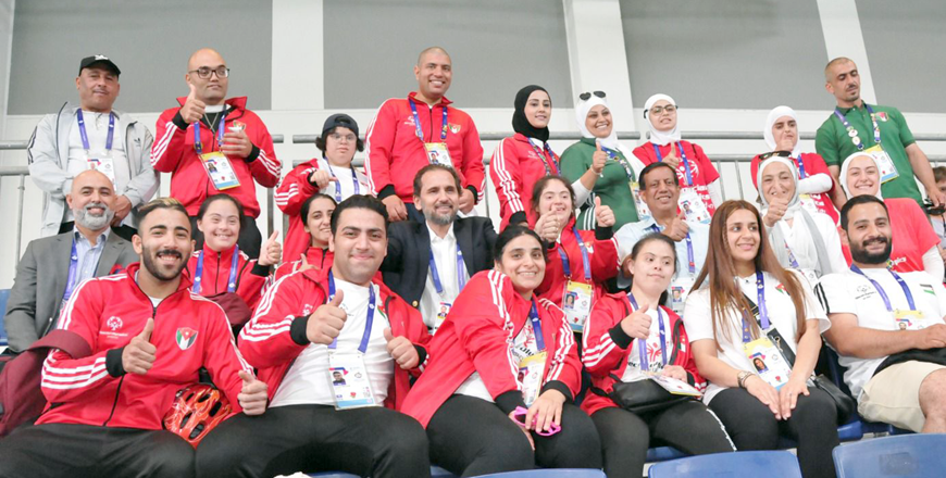 HH Prince Mired with Jordan's players competing in the 2023 Special Olympics World Summer Games (Petra photo)