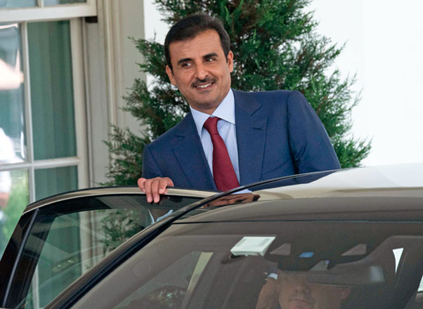 The Emir of Qatar Sheikh Tamim Bin Hamad Al Thani leaves the White House following talks with US President Donald Trump in Washington, DC, on Tuesday  (AFP photo)