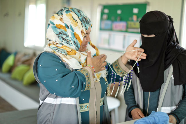 In this undated photo, beneficiaries are seen at the Women and Girls Safe Space Centre in Azraq Camp (Photo courtesy of the Danish Refugee Council)