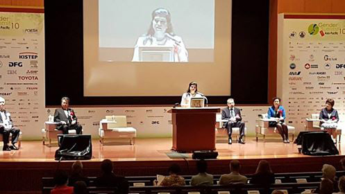 HRH Princess Sumaya, president of the Royal Scientific Society, gives the keynote speech at the Gender Summit 10 in Tokyo recently   (Photo courtesy of Princess Sumaya University of Technology)