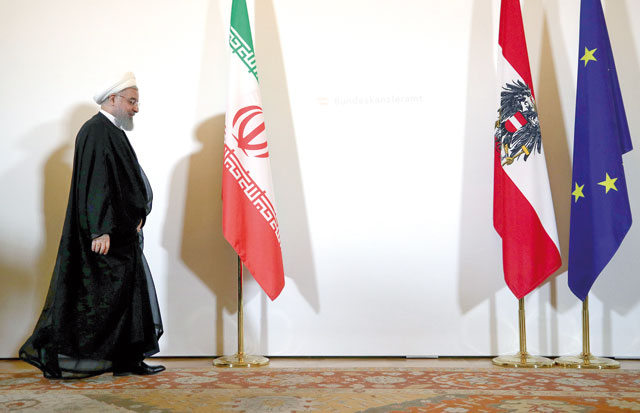 Iran's President Hassan Rouhani arrives at the Austrian Chancellery in Vienna, Austria, on Wednesday (Reuters photo)