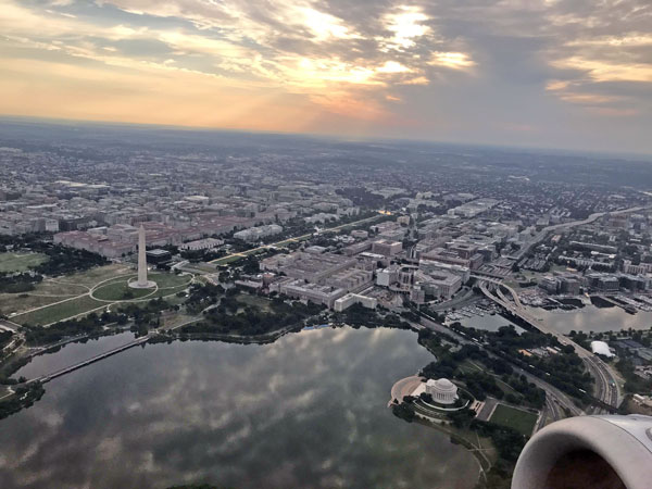 This photo taken from an airplane on July 4, 2017, shows an early morning aerial view of Washington, DC (AFP file photo)