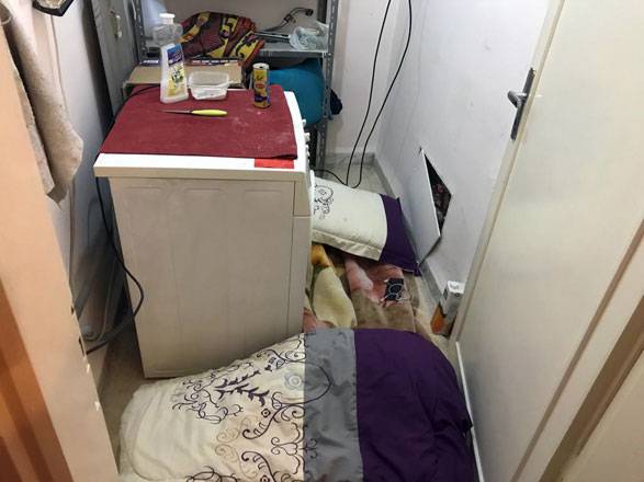 In this undated photo, a Sri Lankan domestic worker’s room inside her employer’s washing area can be seen (Photo by Jugal Bhinde)