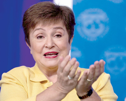 This file photo shows IMF Managing Director Kristalina Georgieva while speaking at a press briefing on COVID-19 in Washington, DC, on March 4, 2020 (AFP photo)