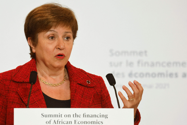 In this photo taken on May 18, International Monetary Fund Managing Director Kristalina Georgieva speaks during a joint press conference at the end of the summit on the Financing of African Economies in Paris (AFP photo)