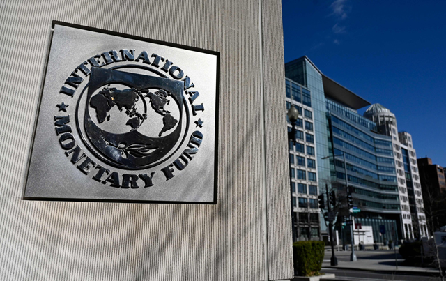 This file photo taken on January 26 shows the seal for the International Monetary Fund in Washington, DC (AFP photo)
