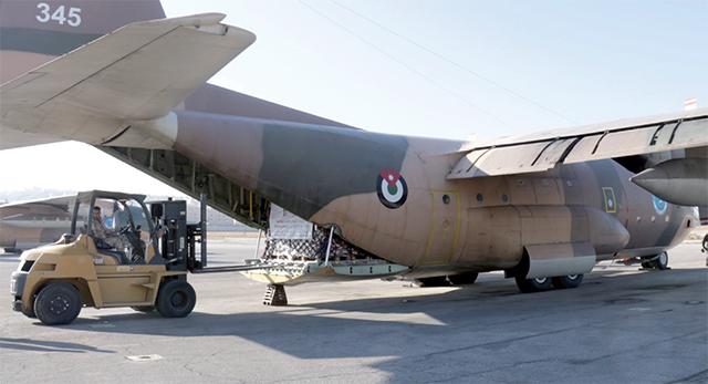 JHCO in cooperation with UNRWA, sent a new relief plane to Gaza on Thursday, carrying approximately 45 tonnes of medical supplies to support the Gaza Strip (Petra photo)