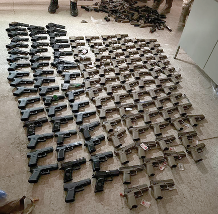 The Southern Military Zone on Wednesday thwarted the attempt of several people to infiltrate borders and smuggle a 'large' amount of weapons, ammunition and narcotic pills coming from the western front (Petra photo)