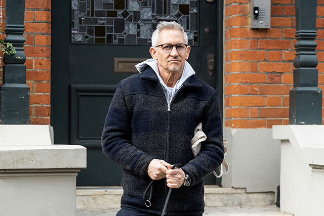 Gary Lineker, former England footballer turned sports TV presenter for the BBC, leaves his house in London on March 13 (AFP photo)