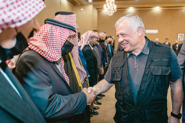 His Majesty King Abdullah meets with members and notables of the Bani Hassan tribe on Monday