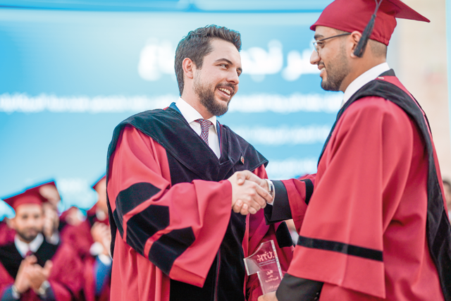 HRH Crown Prince Hussein, the Regent, attends the graduation of Al Hussein Technical University’s third class for the academic year 2022-2023 on Wednesday (Photo courtesy of Royal Court)