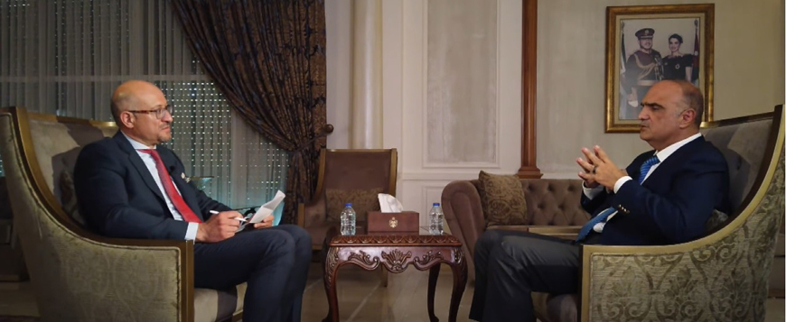 Prime Minister Bisher Khasawneh speaks during an interview with the BBC Arabic’s Murad Shishani (Petra photo)