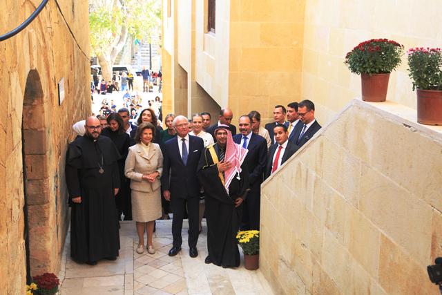 King Carl XVI Gustaf and Queen Silvia of Sweden, accompanied by HRH Prince Ali and HRH Princess Rym Ali, during their tour of Salt on Wednesday (Petra photo)