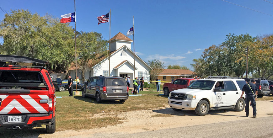 The area around a site of a mass shooting is taped out in Sutherland Springs, Texas, US, Sunday   (Photo by Max Massey/ KSAT 12/via Reuters)