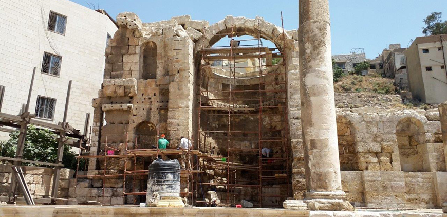 In this recent photo,  archaeologists and workers are seen restoring  Nymphaeum, a long abandoned ancient Greco-Roman site in the heart of the capital (Photo courtesy of Marwan Asmar)