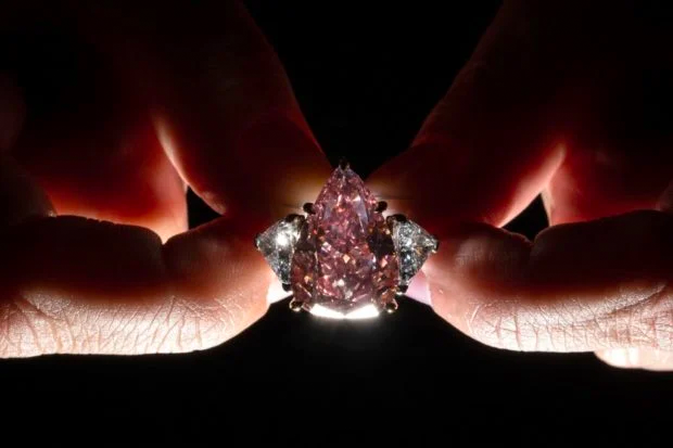 A photo taken in Geneva on September 23 shows the Fortune Pink, an exceptionally rare giant gemstone that is expected to bring in up to $35 million  (AFP photo)
