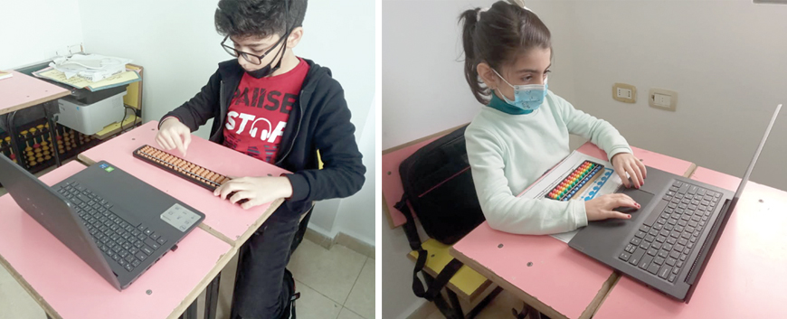 Twelve-year-old Hamzeh Momani (left) and seven-year-old Joudi Bsoul topped the ‘SAMA’ global mental math competition, snatching first and third place respectively in a category (Photos courtesy of Reem Mallah)