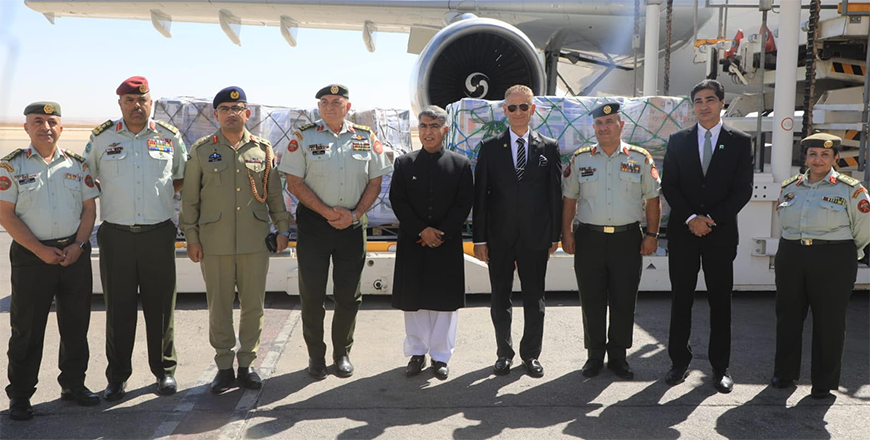 Pakistan dispatches on Thursday a sixth humanitarian relief aid, which includes 40 tonnes of medicines, to support the Palestinian people in Gaza (Photo courtesy of Pakistani embassy in Jordan)