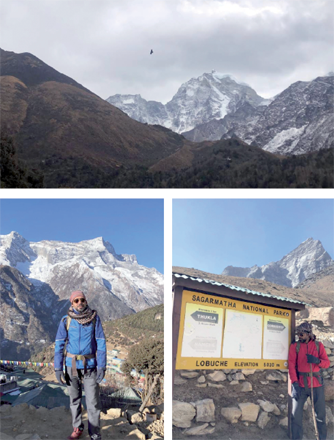 Jordanian adventurer  Mohammad Saideen stands next to signboard at Sagarmatha National Park during his trip to climb mount Everest (Al Rai photos)