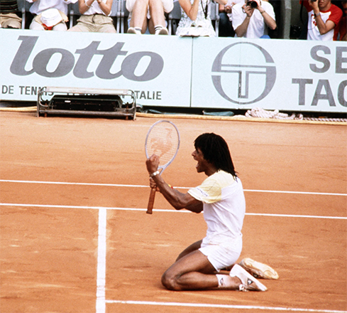 France’s Yannick Noah reacts after winning against Sweden’s Mats Wilander during their men’s singles final match of The Roland Garros 1983 French Open tournament in Paris on June 5, 1983  (AFP photo)