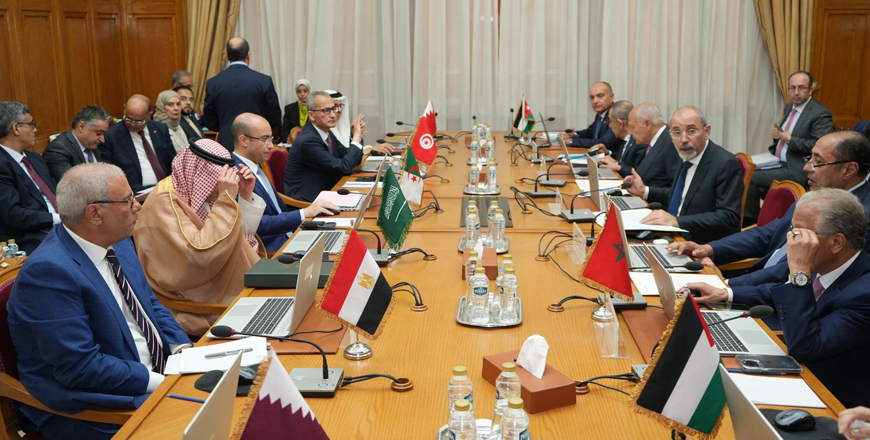 Deputy Prime Minister and Minister of Foreign Affairs Ayman Safadi on Wednesday chairs the ninth meeting of the Arab Ministerial Committee tasked with coordinating international efforts to confront Israel’s illegal actions in occupied Jerusalem (Petra photo)