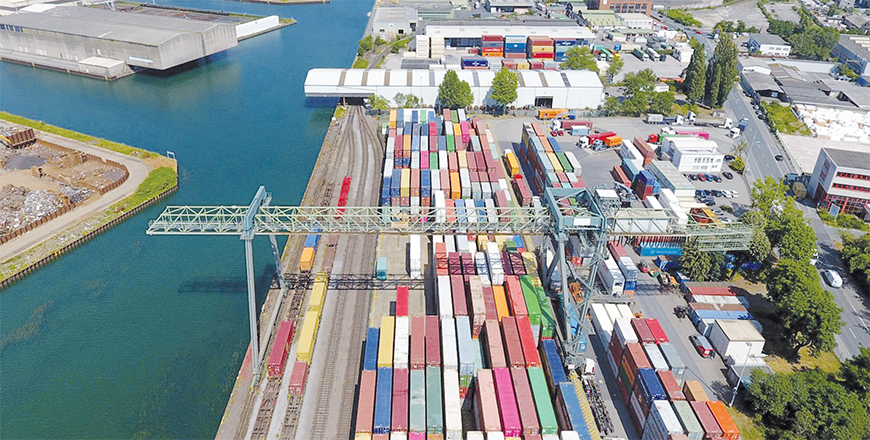An aerial view of containers at the inland port in Dortmund, western Germany, June 24, 2019 (AFP file photo)
