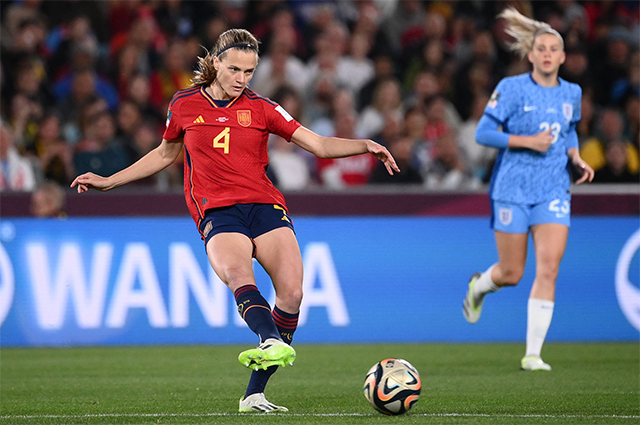 Spain’s defender Irene Paredes shoots the ball against England during their Australia and New Zealand 2023 Women’s World Cup final match in Sydney on Sunday (AFP photo by Franck Fife)